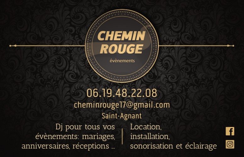 Carte de visite Chemin Rouge Évènement: DJ Sonorisation Mariage et Évènementiel